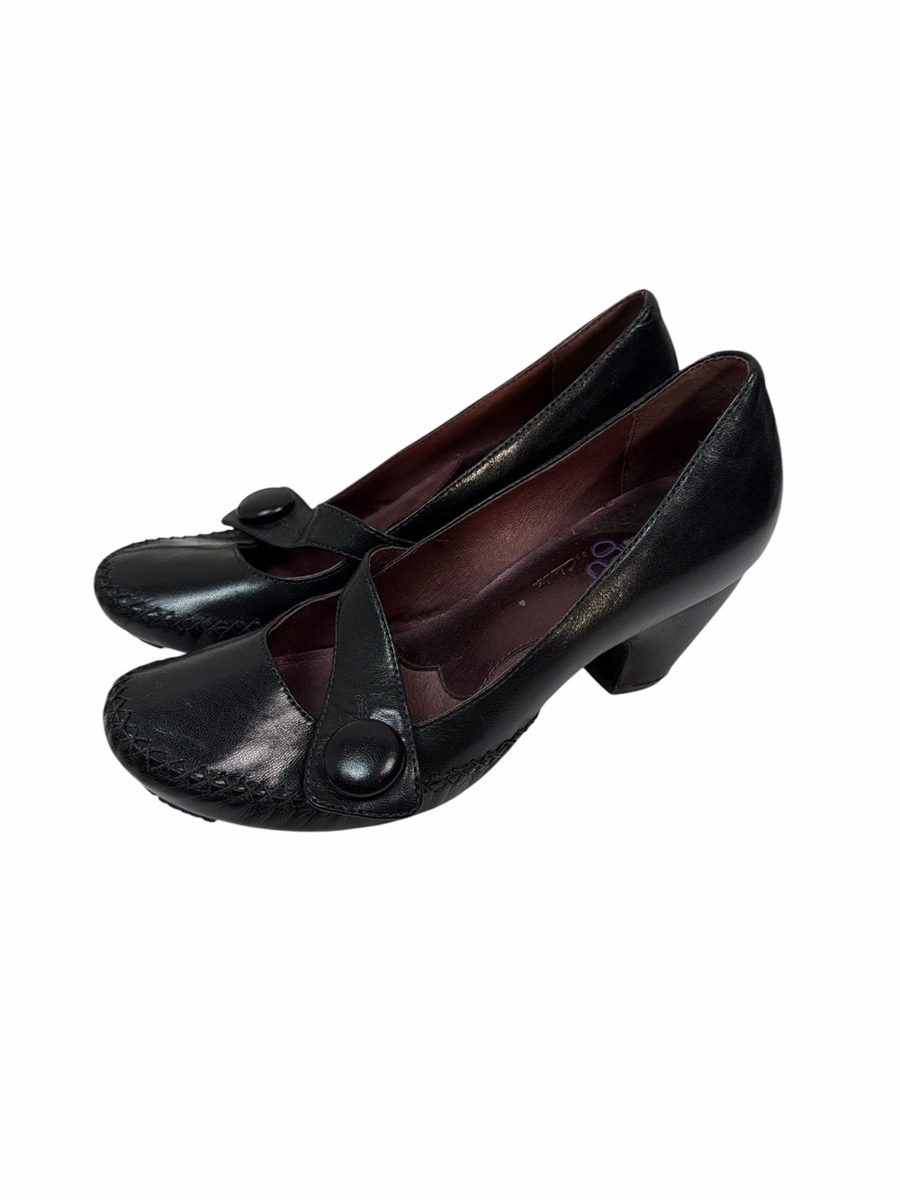 Indigo by Clarks Black Leather Mary Jane Pumps Button Block Heel Shoes